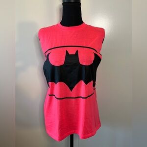Six Flags Batman Pink Graphic Muscle Tee Tank Top Women's XL Pullover